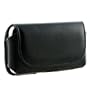 PCMicrostore Apple iPhone Black Leather Texture Horizontal Holster Carrying Case With Belt Loop And Clip