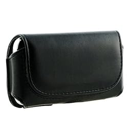 PCMicrostore Apple iPhone Black Leather Texture Horizontal Holster Carrying Case With Belt Loop And Clip
