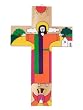 Hand Painted Wood Cross- Rising Christ- 9.8 Inch. / 25 Cm.