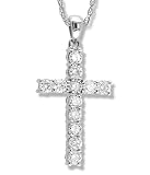 1 Carat Prong Set Diamond Cross Pendant in 14k White Gold
