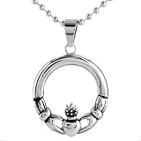 Stainless Steel Cut Out Claddagh Circle on a 24 Inch Chain