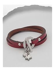 Red Star Leather Bracelet In White Base