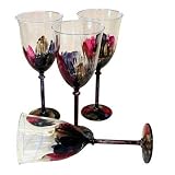 ArtisanStreet's Set Of Four European Style Wine Goblets. Hand Painted, 13.75 Ounce Wine Glasses Feature A Blend Of Maroon, Gold And Black. One Of A Kind & Signed By Artisan.