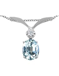 Tommaso Design (tm) Oval 8x6mm Genuine Aquamarine and Diamond Pendant in 14 kt White Gold