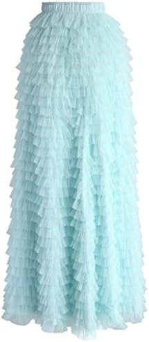 Xicheng Women's Long Tulle Tiered Tutu Skirt Dresses Size 4 US Mint