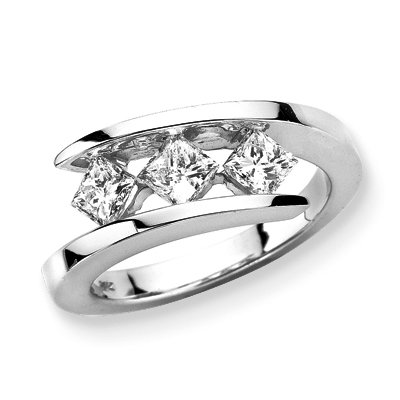 Childrens Toyshop  Jewelry : 14K White Gold 3 Stone Channel Set Princess Cut Diamond Ring (1.00 ctw, G-H, SI)