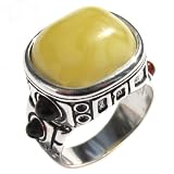 Mens Ring Baltic Butterscotch Amber and Sterling Silver Mayan Design Ring Size 6,7,8,9