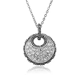 Sterling Silver Marcasite & Cubic Zirconia Circle Pendant, 18"