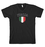 (Cybertela) Italia Flag Crest Men's V-neck T-shirt Country Pride Shield Tee (Black, X-Large)