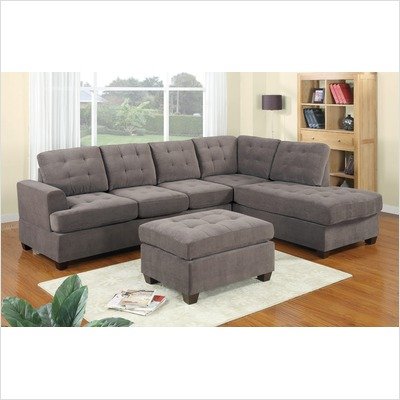 Bobkona 2 Piece Waffle Suede Sectional Sofa with Straight Line Arms in Grey Charcoal