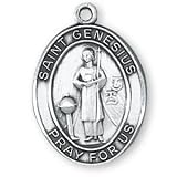 Sterling Silver St Genesius Medal and 24-inch Chain
