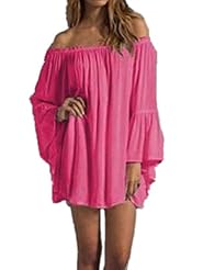 Plus Size Long Sleeves Off the Shoulder  Chiffon Summer Tunic/Mini Dress  With Ruffles