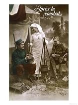 "Apres le Combat" a French and British Soldier are Served Hot Food by a Nurse Photographic Poster Print, 30x40