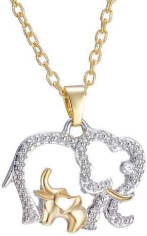 18K Yellow Gold Mother Gift Elephant Mothers Day Crystal Pendant Necklace Jewery