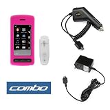 Solid Hot Pink Rubberized Snap on Crystal Case with Belt Clip + Car Charger + Home Travel Charger for LG Vu Cu920 Cu915 Cell Phone