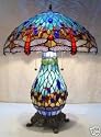 American Stained Glass Blue Handcrafted Dragonfly Tiffany Table Lamp Lamps with Lit Base-this Is Lifetime Int Authentic Products