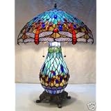 American Stained Glass Blue Handcrafted Dragonfly Tiffany Table Lamp Lamps with Lit Base-this Is Lifetime Int Authentic Products