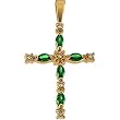 14K Yellow Gold Tsavorite and Diamond Cross Pendant - 30.00x17.00mm