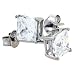 14K White Gold 0.40 Carat Size (4 mm ea) Princess Cut Basket Set CZ Stud Earrings
