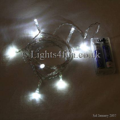 Battery LED Fairy Lights WHITE 10 Bulbs - Static