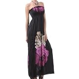 Two Flowers on Solid Black Graphic Print Beaded Halter Smocked Bodice Long / Maxi Dress ( 3 Colors ) - Clearance Sale !