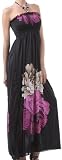 Two Flowers on Solid Black Graphic Print Beaded Halter Smocked Bodice Long / Maxi Dress ( 3 Colors ) - Clearance Sale !