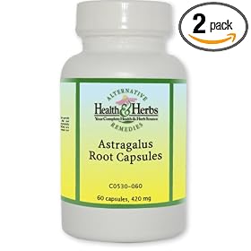 Alternative Health & Herbs Remedies Astragalus Root Capsules, 60-Count Bottle (Pack of 2)