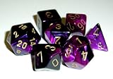 Chessex Dice: Polyhedral 7-Die Gemini Dice Set - Black & Purple w/Gold