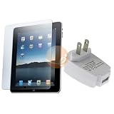 White USB Travel Charger Adapter + Anti-Glare Screen Protector for Apple iPad 16GB / 32GB / 64GB