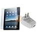 White USB Travel Charger Adapter + Anti-Glare Screen Protector for Apple iPad 16GB / 32GB / 64GB