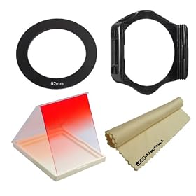 52mm Square Filter Kit for Cokin P Series System. Includes: Graduated Red Square Filter + Square Filter Holder + Adapter Ring + JB Microfiber Lens Cleaning Cloth