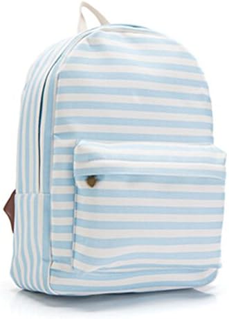 KISS GOLD(TM) Girl's Lattice Grid Pattern Canvas Backpack Daybag Schoolbag(Blue Stripe)
