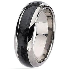 7mm Domed Titanium Ring with Black Carbon Fiber Inlay - Size 6: West Coast Jewelry: Jewelry