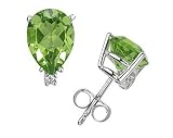 12X8mm Pear Peridot and Diamond Stud Earrings in 14K White Gold