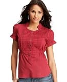 DKNY Jeans Pintucked Short-Sleeved Seersucker Blouse