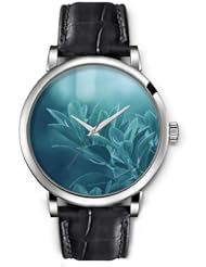 SPRAWL Aanalog Fashion Series Silver Ladies Watches of Genuine Black Leather Strap,Unique Wrist Watch for Women Girls Designed with green leaves
