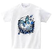 血痕植物枠にアゲハ蝶　青(Tシャツ・ホワイト) (冴木みやこ)