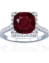 18K White Gold Cushion Cut Ruby Ring With Sidestones