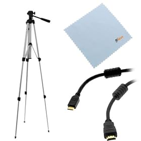 GTMax 52 inch Light Weight Travel Camera Tripod + 6 Feet HDMI Cable + Microfiber Cleaning Cloth for Nikon COOLPIX D800 P7700 D3200 P100 P500 L120 P7000 P7100 D3100 V1 J1; Panasonic Lumix DMC-GF3 FZ47 FZ48 FZ150K Digital Cameras