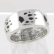 Southwestern Style Wolf Paw Wide Band Ring in Sterling Silver with Black Resin Inlay for Men or Women, Sizes 5, 6, 7, 8, 9, 10, 11, 12, 13, 14, and 15, #11116