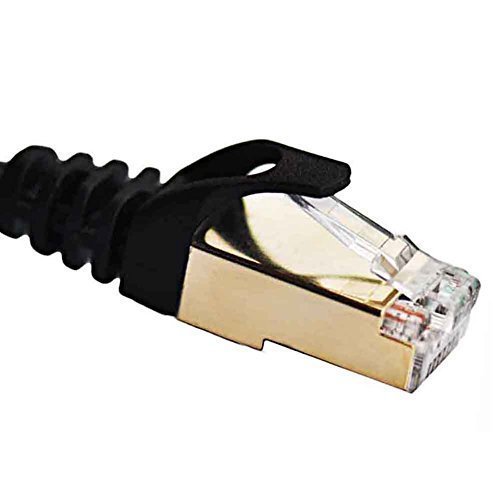 Compue CAT7 Shielded RJ45 Ethernet Patch Network Cable Professional Gold Plated Plug STP Wires Networking Cable(6.5 ft-2m-Black Oblate Shielded)