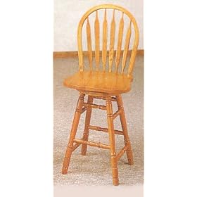 Solid Oak Arrow Back Swivel Bar Stool Pair 