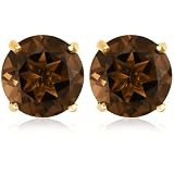 Gold Overlay Sterling Silver 8mm Round Smoky Quartz Stud Earrings