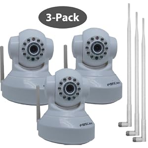 Foscam New Version FI8918W Pan & Tilt Wireless IP Camera with 9dbi Antennas – Infrared Night Vision, 2 Way Audio, Motion Detection Email Alert, Windows and Mac Compatiable, 3 Pack kit white
