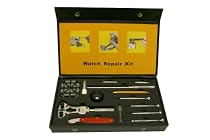 Watch Repair Tool Kit- Battery Changing Case Back Opening Band Link Pin Sizing Tools Compact Leather Box for Easy Storage
