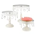 Set of Three White Iron and Glass Cake Stands