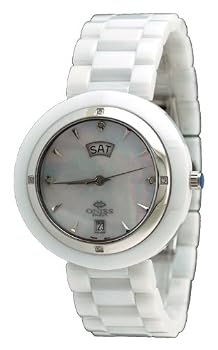 Oniss #ON609-L Petite Size Unique Collection MOP Dial White Ceramic Swiss Quartz Watch