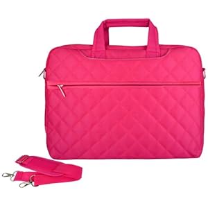 14 inch Pink Diamond Quilted Pattern Laptop Notebook Carry Case Messenger Shoulder Bag Briefcase w/Hidden Handle