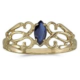 Marquise Blue Sapphire Filigree Ring Antique Style 14k Yellow Gold
