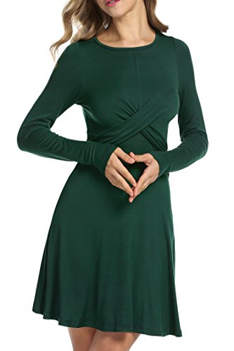 HOTOUCH Women's Casual Slimming Long Sleeve Crossover Mini Fit and Flare Dress